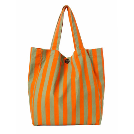 Borsa Estiva da Donna con Strisce Arancioni e Verdi | Grande Borsa in Tessuto per Spiaggia, Shopping e Uso Quotidiano