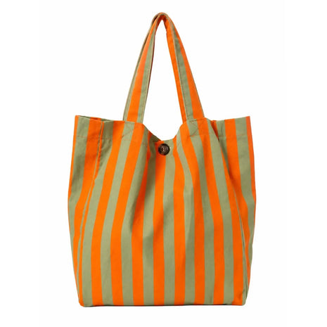 Borsa Estiva da Donna con Strisce Arancioni e Verdi | Grande Borsa in Tessuto per Spiaggia, Shopping e Uso Quotidiano