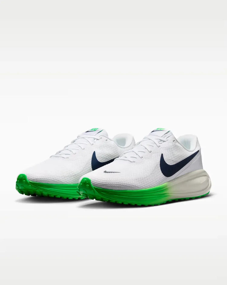 Nike Revolution 8 Men's Running Shoes - Lightweight 292g with Breathable Mesh Upper and Foam Midsole for Cushioning, Drop 10mm, Color: White/Green Spark/Summit White/Midnight Navy, Model HJ9198-111.