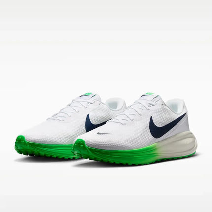 Nike Revolution 8 Men's Running Shoes - Lightweight 292g with Breathable Mesh Upper and Foam Midsole for Cushioning, Drop 10mm, Color: White/Green Spark/Summit White/Midnight Navy, Model HJ9198-111.