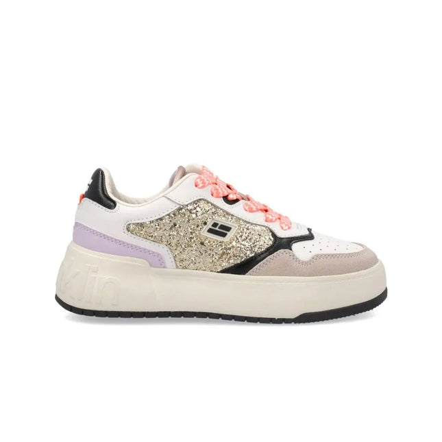 Metalized D.FRANKLIN DFSH321089 Sneakers for Women, comfortable footwear with a flat platform sole, perfect for spring and casual outings. PlatiNum