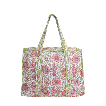 Beach bag, pool bag, padded bag with Indian floral print. Block print.