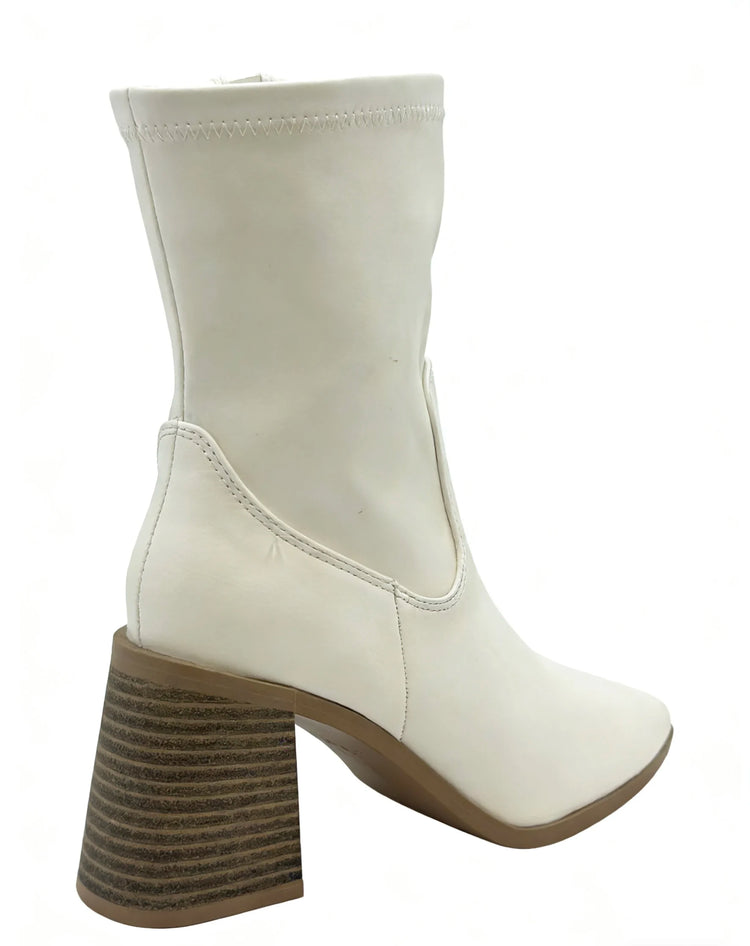 Mid-wide heel ankle boot with side closure for women - lantian