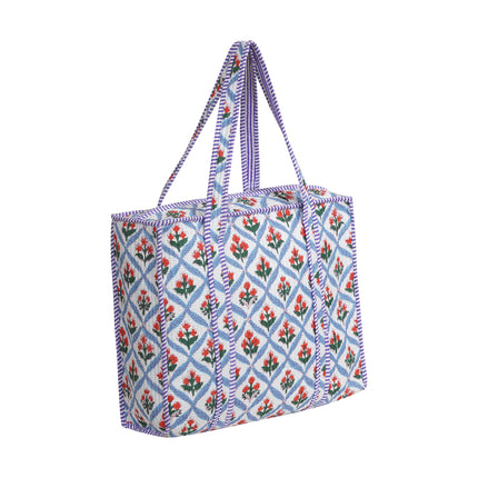 Beach bag, pool bag, padded bag with Indian floral print. Block print.