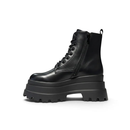Black ankle boots triple sole platform side zipper and laces boots in women's fashion trend autumn winter comfortable and light altamoda