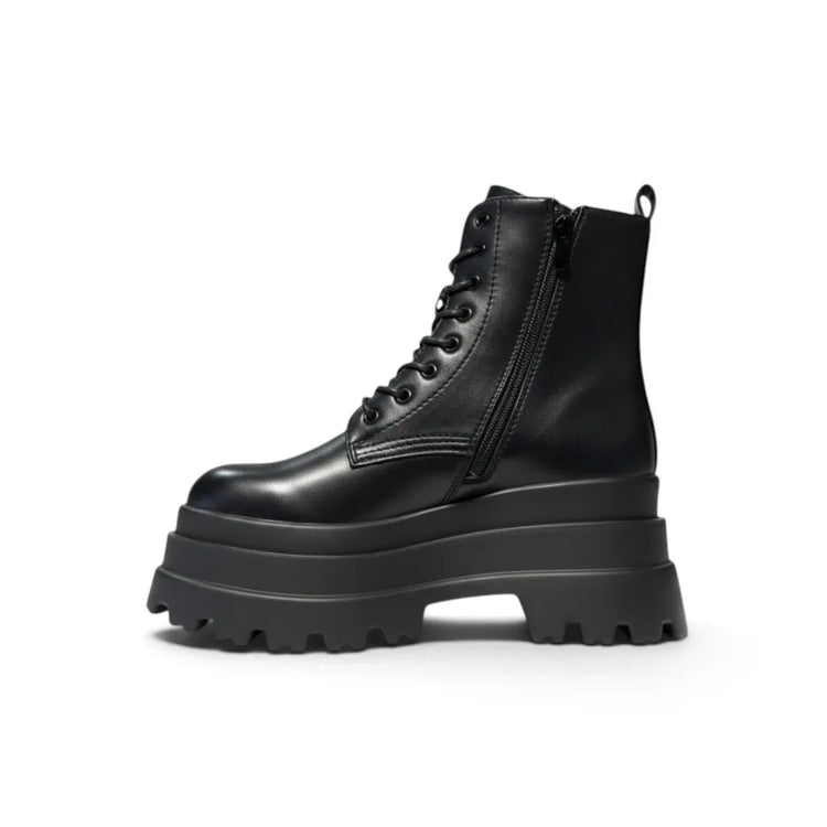 Black ankle boots triple sole platform side zipper and laces boots in women's fashion trend autumn winter comfortable and light altamoda
