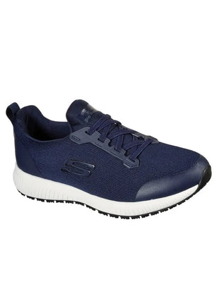 Skechers Work Squad Sr Women's Sneakers, ergonomic design for all-day comfort, reinforced toe, durable materials for work environments, and non-slip sole for safety on smooth surfaces. PlatiNum