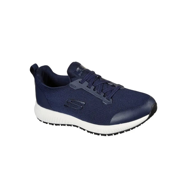 Skechers Work Squad Sr Women's Sneakers, ergonomic design for all-day comfort, reinforced toe, durable materials for work environments, and non-slip sole for safety on smooth surfaces. PlatiNum