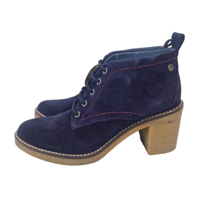 Top 3 women's heeled ankle boots navy blue casual ankle boot suede leather made in spain laces crepe sole heel 7.5 cm without zipper