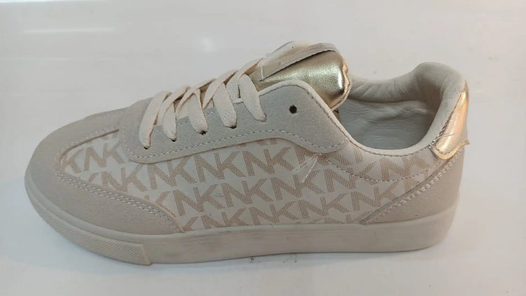Stylish Comfortable Platform Sneakers for Women, made of synthetic material in white and light gray with a chic KMK monogram, perfect for casual wear and versatile enough to pair with jeans or dresses.