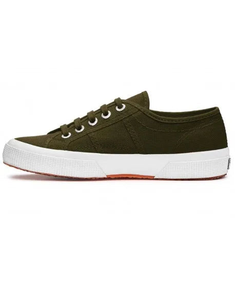 Superga Military Green Sneakers for Women and Men, durable canvas upper, breathable cotton, and vulcanized rubber sole, ideal for casual wear and outdoor activities, comfortable women's shoes. PlatiNum