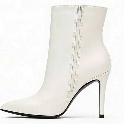 White high heel ankle boot with side closure for women - lantian