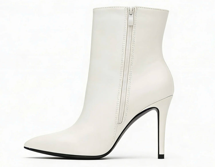 White high heel ankle boot with side closure for women - lantian