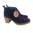 Top 3 women's heeled ankle boots navy blue casual ankle boot suede leather made in spain laces crepe sole heel 7.5 cm without zipper