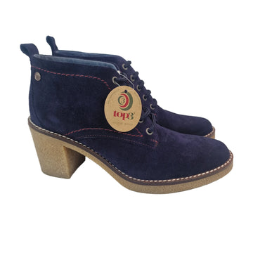 Top 3 women's heeled ankle boots navy blue casual ankle boot suede leather made in spain laces crepe sole heel 7.5 cm without zipper