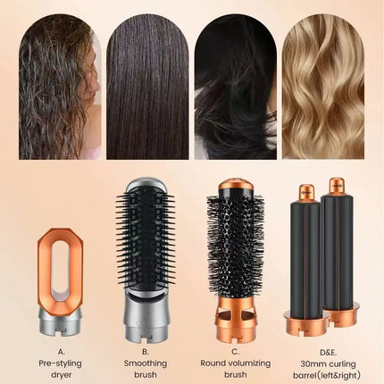 5 in 1 hair dryer with hot air brush, one-step dryer with interchangeable heads and rotating brush, anti-frizz ionic technology, 3 speeds + cold air function, professional styling for drying, straightening, volumizing