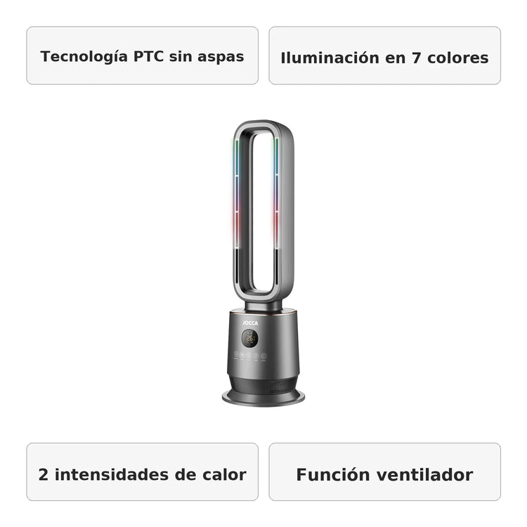 Jocca Stufa Senza Pale 2000W con Tecnologia PTC, Termostato Digitale e Telecomando