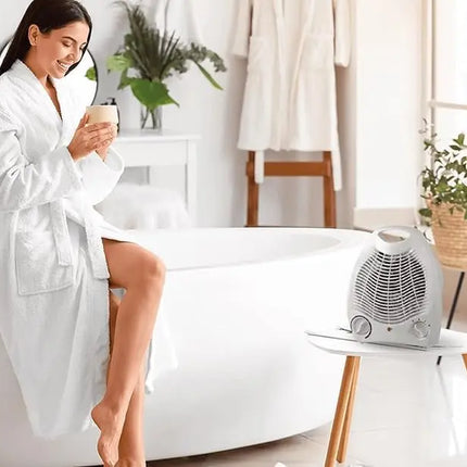 Electric heater 1000/2000W, MB Portable Lightweight Energy-Efficient Heater with Adjustable Thermostat and Anti-Tip Protection, perfect for bathroom use with fan function for natural or heated air.
