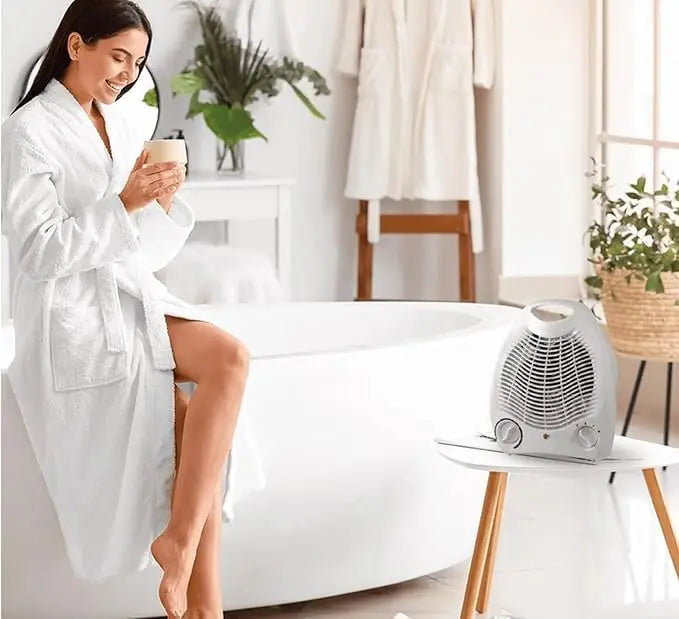 Electric heater 1000/2000W, MB Portable Lightweight Energy-Efficient Heater with Adjustable Thermostat and Anti-Tip Protection, perfect for bathroom use with fan function for natural or heated air.