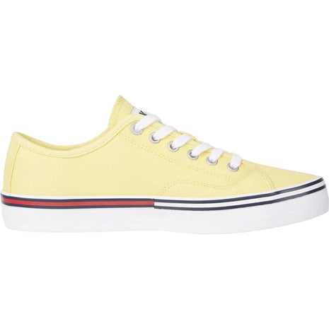 Tommy Jeans Essential Low Canvas Sneakers for Women, featuring a textile upper and rubber sole, comfortable 2 cm thick sole, ideal for casual wear or gym, versatile and stylish in various colors. PlatiNum