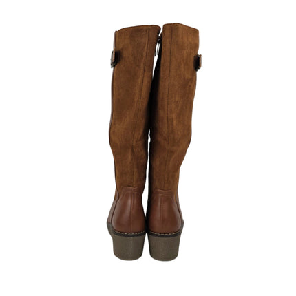 Pasarela concept women's high wedge boots camel color combined casual boot microfiber suede side buckle zipper lining hair comfort