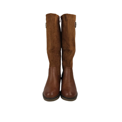 Pasarela concept women's high wedge boots camel color combined casual boot microfiber suede side buckle zipper lining hair comfort