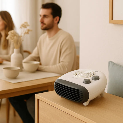 Jocca 2000w portable electric heater with thermostat, heat and fan function, fast and uniform heat, low consumption, non-slip feet, automatic shutdown, indicator light, ideal for maintaining a stable temperature in any room.