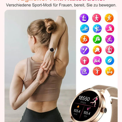 Smartwatch da donna IP68, modello 2025 con schermo AMOLED da 1,43", chiamate Bluetooth, oltre 120 sport disponibili, monitoraggio frequenza cardiaca, SpO2, pressione sanguigna e sonno. Smartwatch per Android e iOS. platinumshop