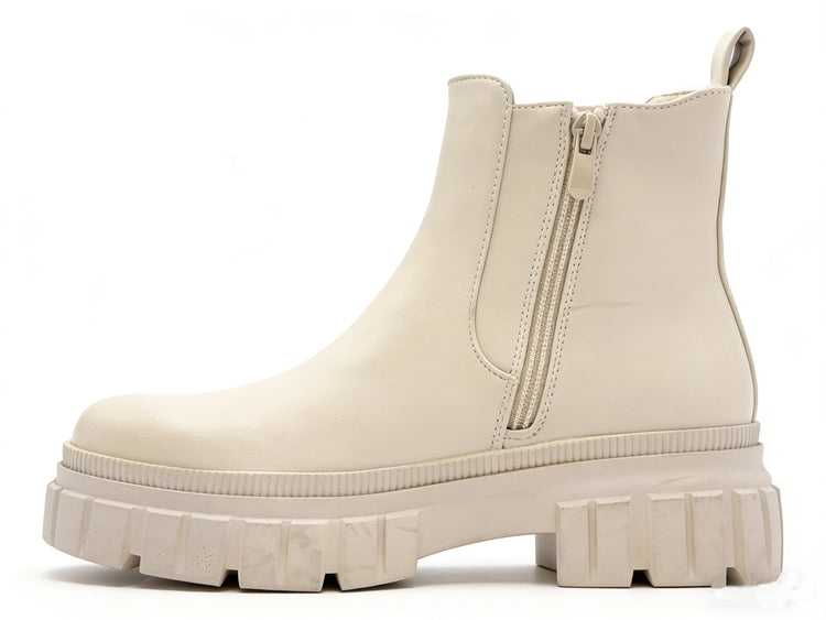Beige combat boot with thick sole and side closure for women - lantian