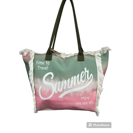 MIGLIORATA borsa da spiaggia o da piscina con stampe frasi colorate |   MISURA modello estivo 55 cm × 37 cm × 19 cm