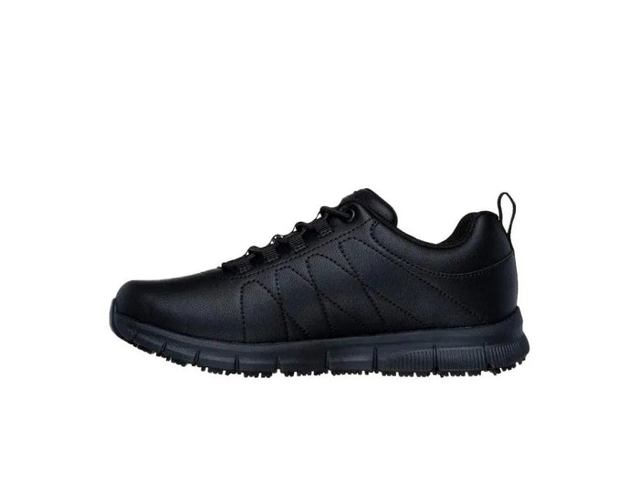 Skechers Nampa Beja Women's Sneakers in Black, comfortable lace-up footwear with a non-slip platform sole, perfect for casual wear and outdoor activities. PlatiNum