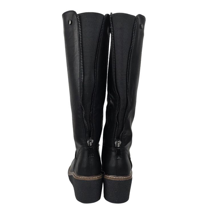 Pasarela concept women's high wedge boots black color casual boot elastic adjustable back zipper