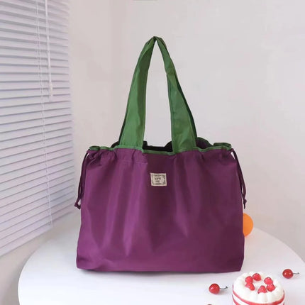 Borsa per la spesa grande pieghevole MIGLIORATA con coulisse in tinta unita, dimensioni 53 * 44 cm
