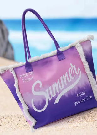 MIGLIORATA borsa da spiaggia o da piscina con stampe frasi colorate |   MISURA modello estivo 55 cm × 37 cm × 19 cm