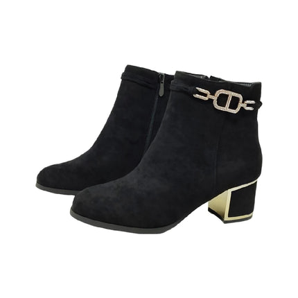 Eva zorteon- women's ankle boot / suede ankle boots with 5cm block heel and elegant gold detail. Tulipano brand.