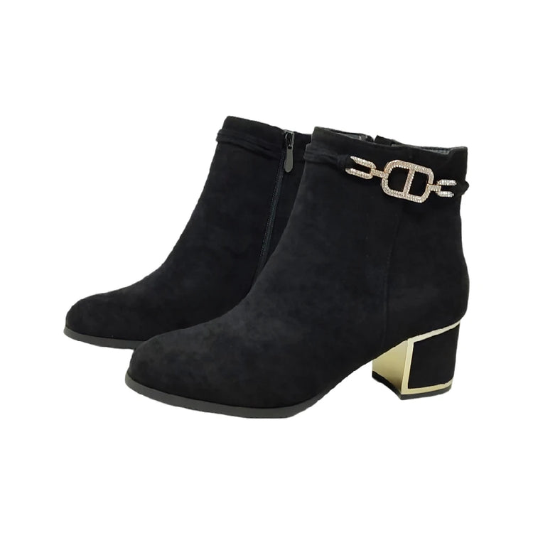 Eva zorteon- women's ankle boot / suede ankle boots with 5cm block heel and elegant gold detail. Tulipano brand.