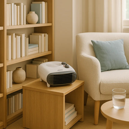 Jocca 2000w portable electric heater with thermostat, heat and fan function, fast and uniform heat, low consumption, non-slip feet, automatic shutdown, indicator light, ideal for maintaining a stable temperature in any room.