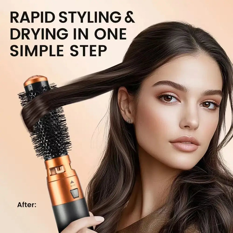 5 in 1 hair dryer with hot air brush, one-step dryer with interchangeable heads and rotating brush, anti-frizz ionic technology, 3 speeds + cold air function, professional styling for drying, straightening, volumizing