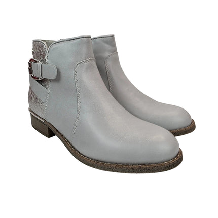 Xti women's gray silver spring ankle boots - synthetic leather boots with buckle and engraved metallic heel - chic style
