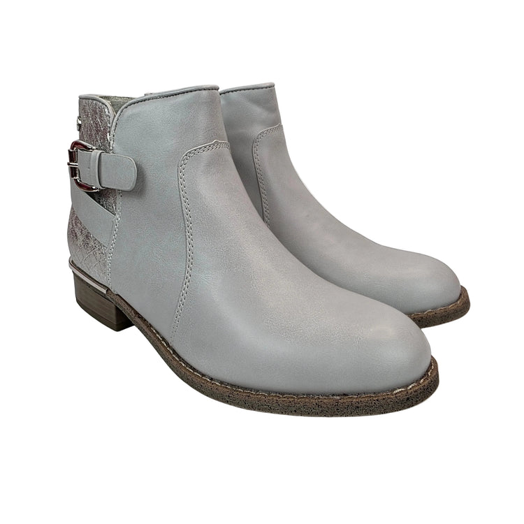 Xti women's gray silver spring ankle boots - synthetic leather boots with buckle and engraved metallic heel - chic style