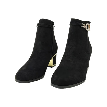 Eva zorteon- women's ankle boot / suede ankle boots with 5cm block heel and elegant gold detail. Tulipano brand.