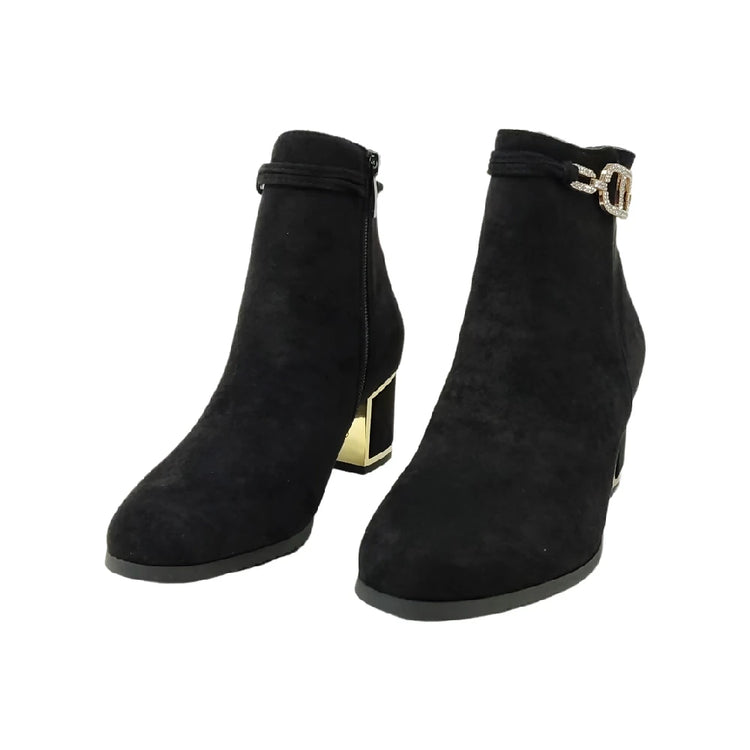 Eva zorteon- women's ankle boot / suede ankle boots with 5cm block heel and elegant gold detail. Tulipano brand.