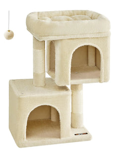 Feandrea Kitten Tree, Torre da 67 cm, S, per gattini fino a 3 kg, Piattaforma grande, 2 grotte, Tiragraffi, Beige/Grigio fumo/Grigio chiaro