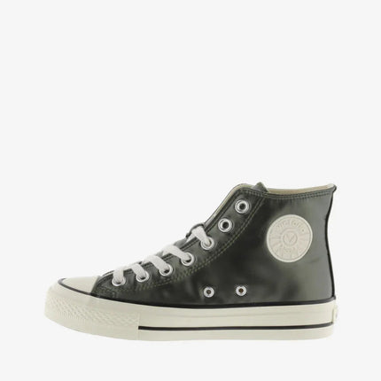 Victoria Women's High-Top Sneakers in Olive Green with Metallic Finish, 2.5 cm Platform, Rubber Sole, and Reinforced Toe, Perfect Comfortable Footwear for Casual Autumn Style. PlatiNum