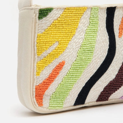 Borsa a tracolla Misako Salguer con rafia/perline da spiaggia