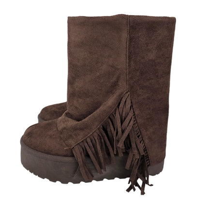 Pasarela concept women's australian boots brown color casual boot suede fringe boho chunky track platform 5 cm fur lined winter