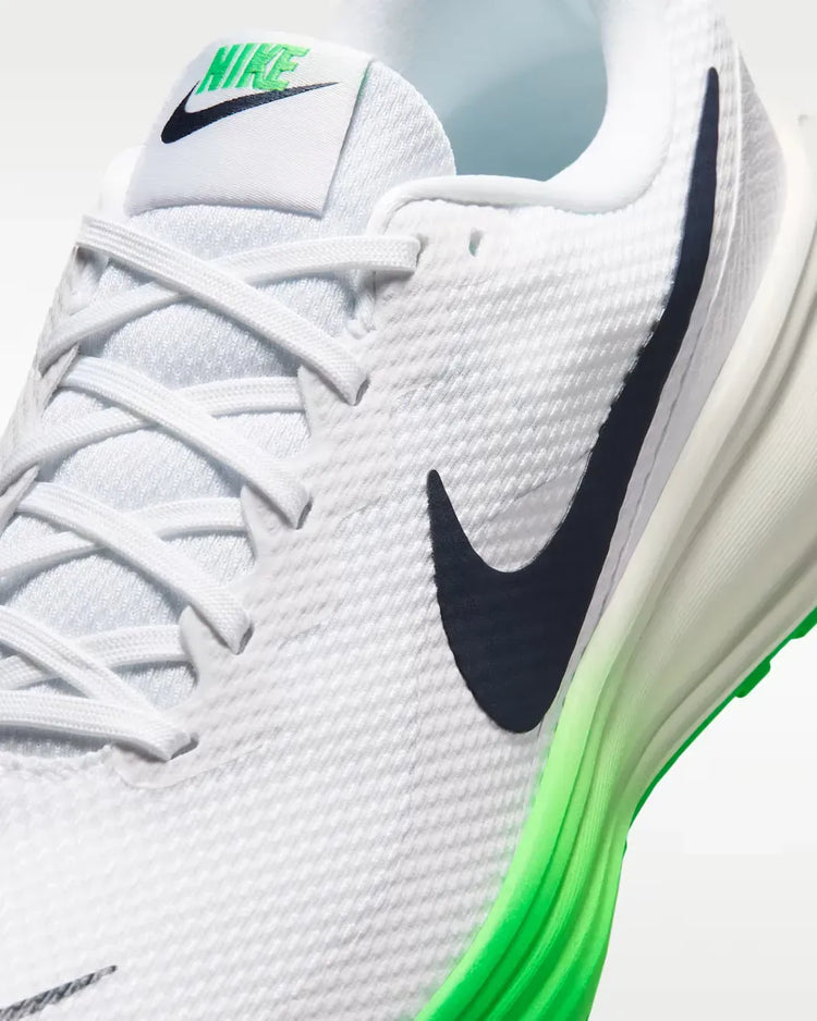 Nike Revolution 8 Men's Running Shoes - Lightweight 292g with Breathable Mesh Upper and Foam Midsole for Cushioning, Drop 10mm, Color: White/Green Spark/Summit White/Midnight Navy, Model HJ9198-111.
