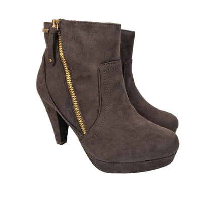 Xti hoyvoy women's high heel ankle boots gray color casual boot suede diagonal zipper cone heel 8.5 cm platform comfort leather insole