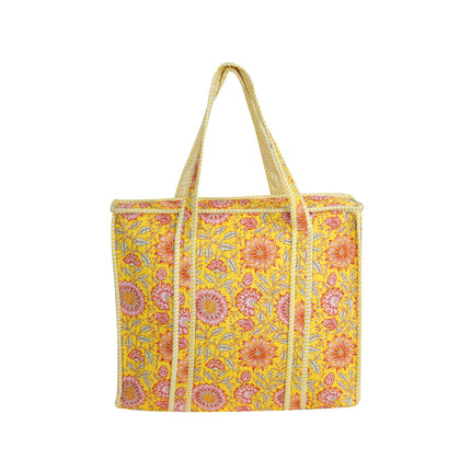 Beach bag, pool bag, padded bag with Indian floral print. Block print.