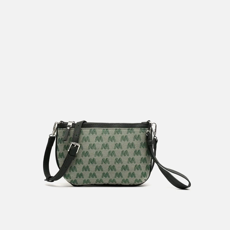 Borsa a tracolla piccola Misako Mongra con manico a mano e stampa monogramma ED. Tasca per il denaro